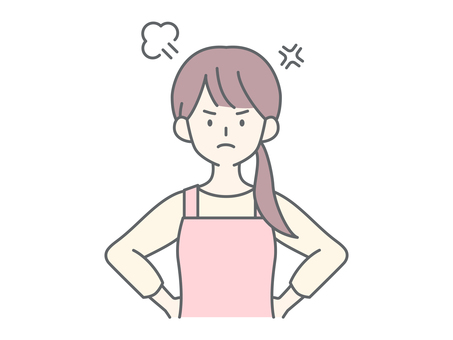 イライラして怒る主婦 人物,女,エプロン,主婦,専業主婦,家政婦,ママ,お母さん,妻,奥さんのイラスト素材