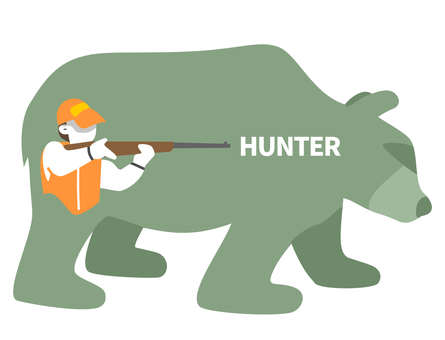 クマとハンター-線なし クマ,ハンター,猟友会,オレンジ,ハンティング,ベスト,緑,帽子,狩猟,ライフルのイラスト素材