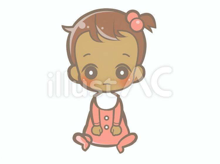 座る外国人赤ちゃん-無表情200610 赤ちゃん,無表情,全身のイラスト素材