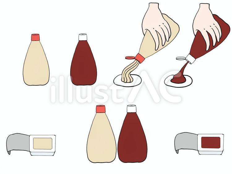マヨネーズとケチャップセットマヨネーズと マヨネーズ,ケチャップ,手のイラスト素材