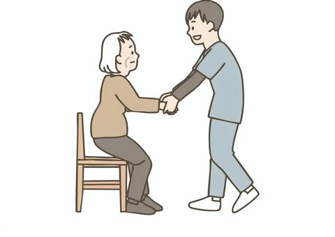 立ち上がり訓練を介助する療法士と高齢者 リハビリ,リハビリテーション,訓練,立ち上がり,療法士,理学療法士,pt,介護士,介助,介護のイラスト素材
