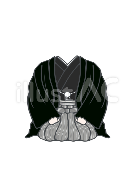 顔写真合成用衣装(羽織袴･黒･座) 着物,和服,羽織のイラスト素材