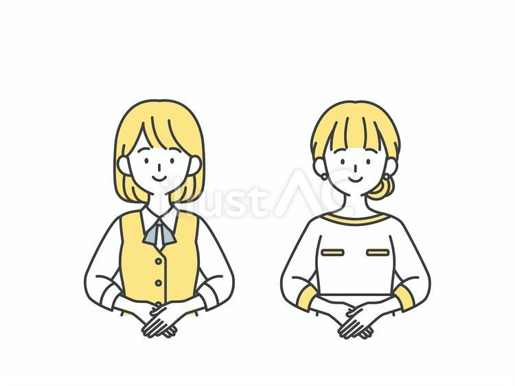 手を組んでお出迎えする受付と美容部員 人物,女,挨拶のイラスト素材