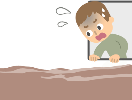 洪水の浸水が迫っている 水害,洪水,浸水,災害,汚泥,波,男性,窓のイラスト素材