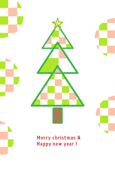 モザイク模様のツリーのクリスマスカード クリスマス,クリスマスツリー,ツリー,木,もみの木,植物,冬,星,玉,白のイラスト素材