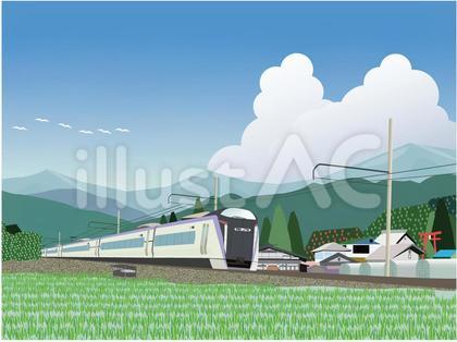 電車と田舎の風景