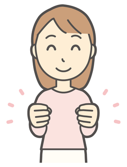  ロングヘア女性-134-バスト ガッツポーズ,女性,女の子,人物,かわいい,応援,喜ぶ,笑顔,表情,感情のイラスト素材