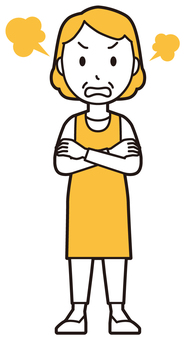  エプロンおばちゃん(黄)-185-全身 正面,怒る,おばちゃん,エプロン,お母さん,ママ,中年,おばさん,主婦,人物のイラスト素材