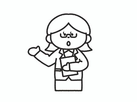 説明するスーツを着た女の人＿線画 スーツ,説明,提案,発表,プレゼン,話す,仕事,会社,ビジネスウーマン,会社員のイラスト素材