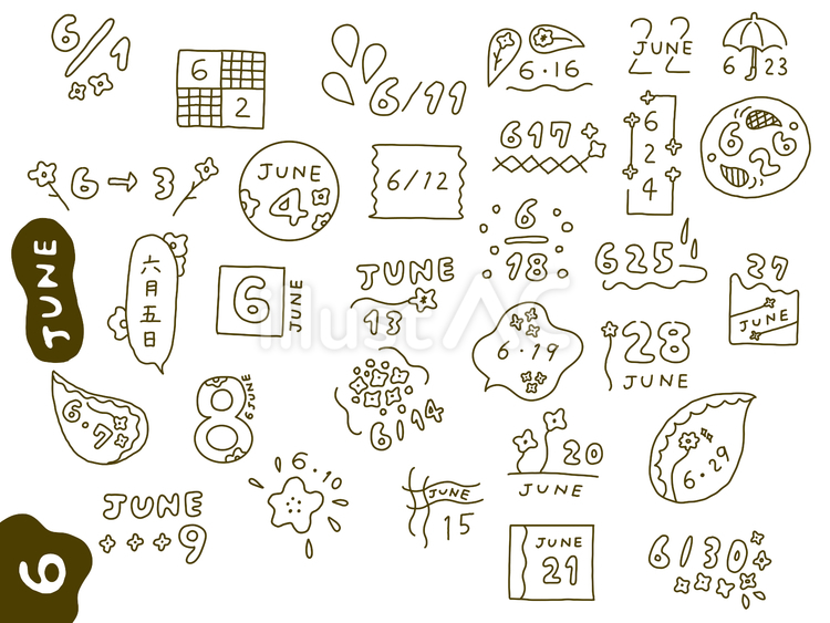6月日付シート 手帳,手帳デコ,カレンダーのイラスト素材