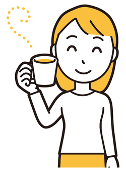  ロングヘア女性(黄)-029-バスト コーヒー,女性,女の子,人物,かわいい,マグカップ,飲む,お茶,香り,嗅ぐのイラスト素材