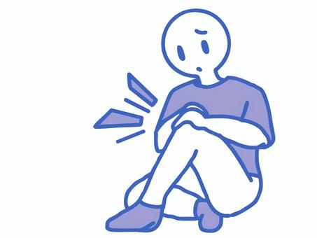 青色人物の膝の不調 膝,痛み,足,健康,悩み,困る,怪我,病気,人物,座るのイラスト素材