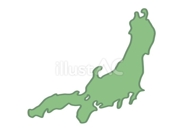 可愛い手書きの日本地図（本州）_黄緑 本州,地図,日本地図のイラスト素材