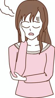 体調不良女性　 体調不良,疲れ,頭痛,気分,不調,表情,若い,女性,ロングヘアーのイラスト素材