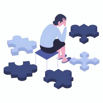 パズルに悩む人物 パズル,アイソメトリック,人物,女性,悩む,椅子のイラスト素材