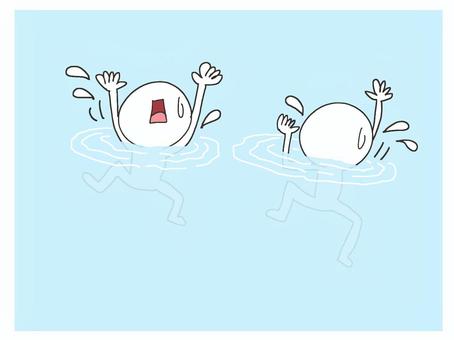 溺れる シルエット,溺れる,焦る,汗,慌てる,注意喚起,お知らせ用,宣伝用,pop調,手描きのイラスト素材