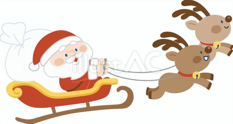 ソリを乗ったサンタさんとトナカイ2匹イラスト - No: 24473565｜無料