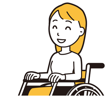  ロングヘア女性(黄)-309-バスト 車いす,笑顔,女性,女の子,人物,かわいい,微笑む,にっこり,ニコニコ,障害者のイラスト素材