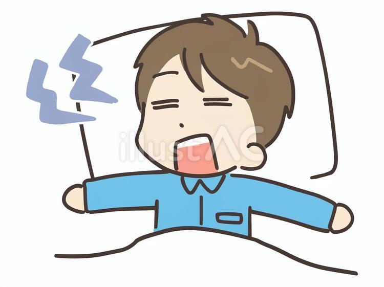 大きく口を開きいびきをかいて寝る男性 男性,睡眠,寝るのイラスト素材