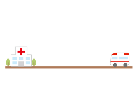 病院　街並み　ライン　飾り罫 病院,街並み,救急車,木,ライン,飾り罫,飾り線,フレーム,枠,風景のイラスト素材