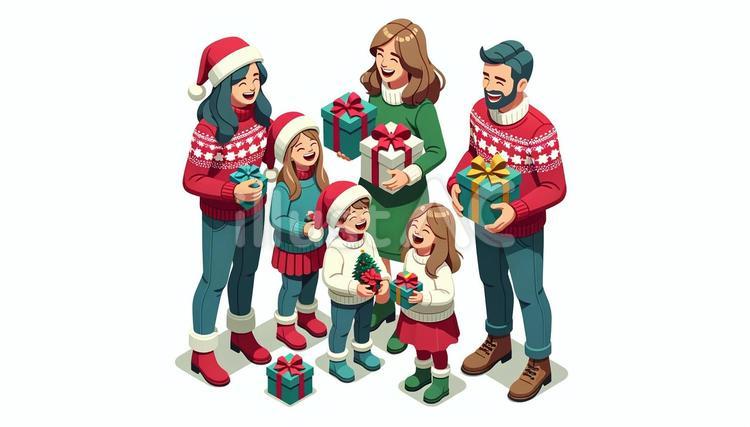 クリスマスを楽しむ家族 クリスマス,イブ,プレゼントのイラスト素材