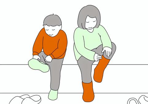 靴を履く子供達 子供,靴,履く,脱ぐ,ブーツ,長靴,座る,男の子,女の子,兄弟のイラスト素材