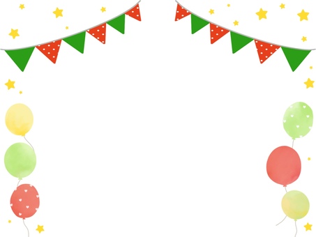 クリスマスカラーのガーランドと風船2 フレーム,枠,クリスマス,ガーランド,風船,バルーン,星,囲み枠,飾り枠,見出しのイラスト素材