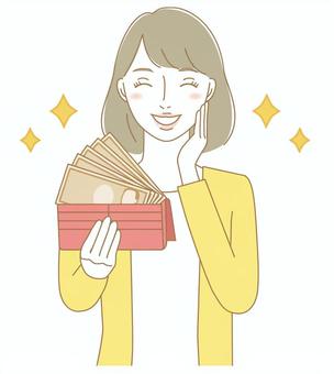 財布にお金がある女性 女性,人物,お金,財布,お札,臨時収入,大人,主婦,お母さん,ママのイラスト素材