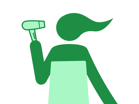 ドライヤーで髪を乾かす人の上半身（緑） ドライヤー,乾かす,熱風,髪,ヘアドライ,ヘアケア,シャンプー,入浴,お風呂,バスタイムのイラスト素材