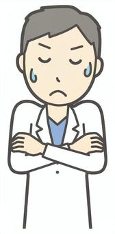  男性医師白衣-057-バスト うーん,医者,医師,男性,白衣,スクラブ,病院,医療,ドクターコート,先生のイラスト素材