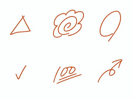 採点　赤ペン 採点,花丸,丸,満点,チェック,矢印,手書き,赤ペンのイラスト素材