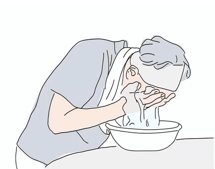 顔を洗う男性 洗顔,ボール,ぬるま湯,男性,ヘアバンドのイラスト素材