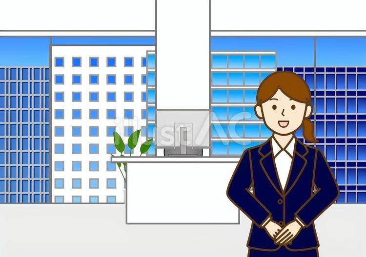 ビルとオフィス・社内で挨拶をする女性 ビル,ビル街,オフィスのイラスト素材