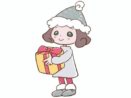 プレゼントを持つ小人 小人,妖精,ニッセ,女の子,プレゼント,贈り物,冬,帽子,とんがり帽子,クリスマスのイラスト素材