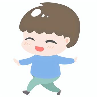 嬉しそうに歩く人物のイラスト（主線なし） 幼稚園,保育園,こども園,子ども,男の子,女の子,笑顔,かわいい,ニコニコ,シンプルのイラスト素材