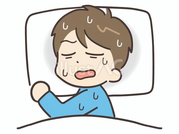 寝汗びっしょりで寝るパジャマの若い男性 男性,睡眠,寝るのイラスト素材