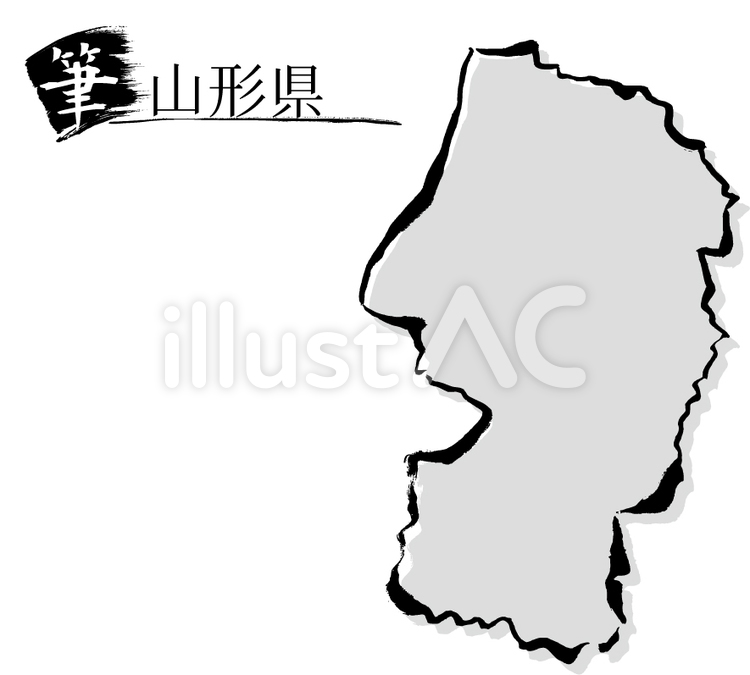06山形県 山形,地図,筆のイラスト素材