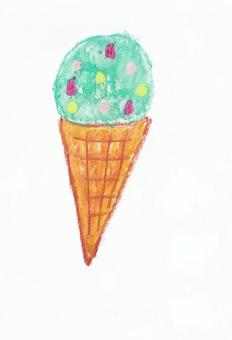 アイスクリーム２ アイスクリーム,冷たい,デザート,スイーツ,食べ物,ミント,夏,クレヨン,手描き,アナログのイラスト素材