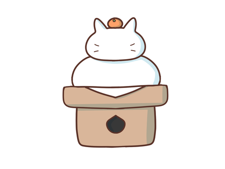 猫の形をした鏡餅のイラスト 鏡餅,猫,餅,正月,正月飾り,みかん,手描き,かわいい,ゆるい,パステルのイラスト素材