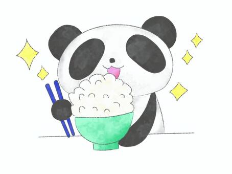 おおもりごはんとパンダ ごはん,米,茶碗,パンダ,動物,箸,おおもり,おいしい,かわいい,手書きのイラスト素材