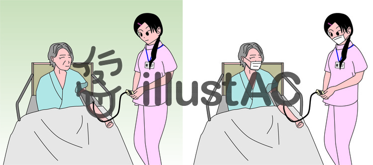看護師　病院　女性　患者　血圧　測定 看護師,病院,女性のイラスト素材