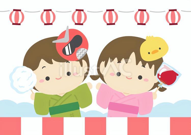 夏休みの小学生、夏祭りの子ども01 夏休み,夏,夏祭りのイラスト素材