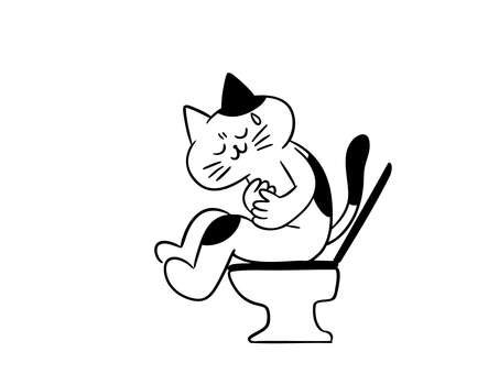 お腹の調子が悪い猫（モノクロ） 猫,トイレ,便器,腹痛,下痢,便秘,膨満感,ガス,おなら,不健康のイラスト素材