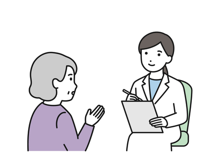 診察をする女性医師 診察,問診,検診,医師,薬剤師,白衣,女性,説明,患者,カウンセリングのイラスト素材