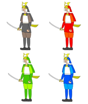 鎌倉武将の4色セット 武将,侍大将,武士,侍,鎧武者,戦国時代,鎌倉時代,戦,日本文化,和風のイラスト素材