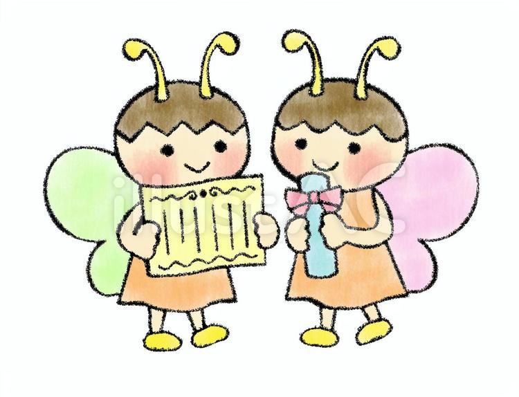 ちょうちょの卒業式３（手描き風） 蝶,子供,卒業式のイラスト素材