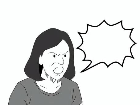 怒る女性 女性,怒る,髪,シャツ,モノクロ,吹き出し,叫ぶのイラスト素材