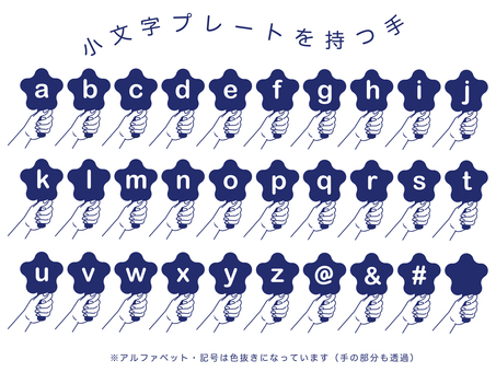 【小文字】プレートを持つ手（ネイビー） 小文字,アルファベット,英字,英語,手,プレート,持つ,握る,掲げる,シンプルのイラスト素材