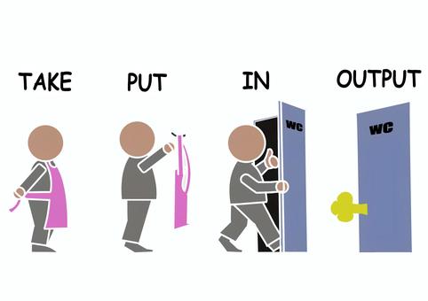 エプロンを外してトイレを利用 エプロン,ハンガー,トイレ,ピクトグラム,人物,衛生のイラスト素材