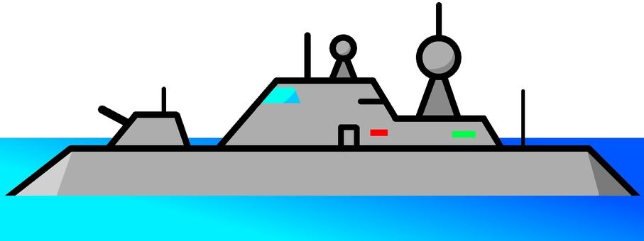 ステルス艦 ミリタリー,船,軍艦,ステルス艦,大型船,兵器,海,蛍光色,デフォルメ,背景透過のイラスト素材